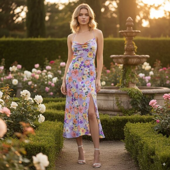 NWT ASTR Gaia Midi Dress Periwinkle Floral - Picture 1 of 10